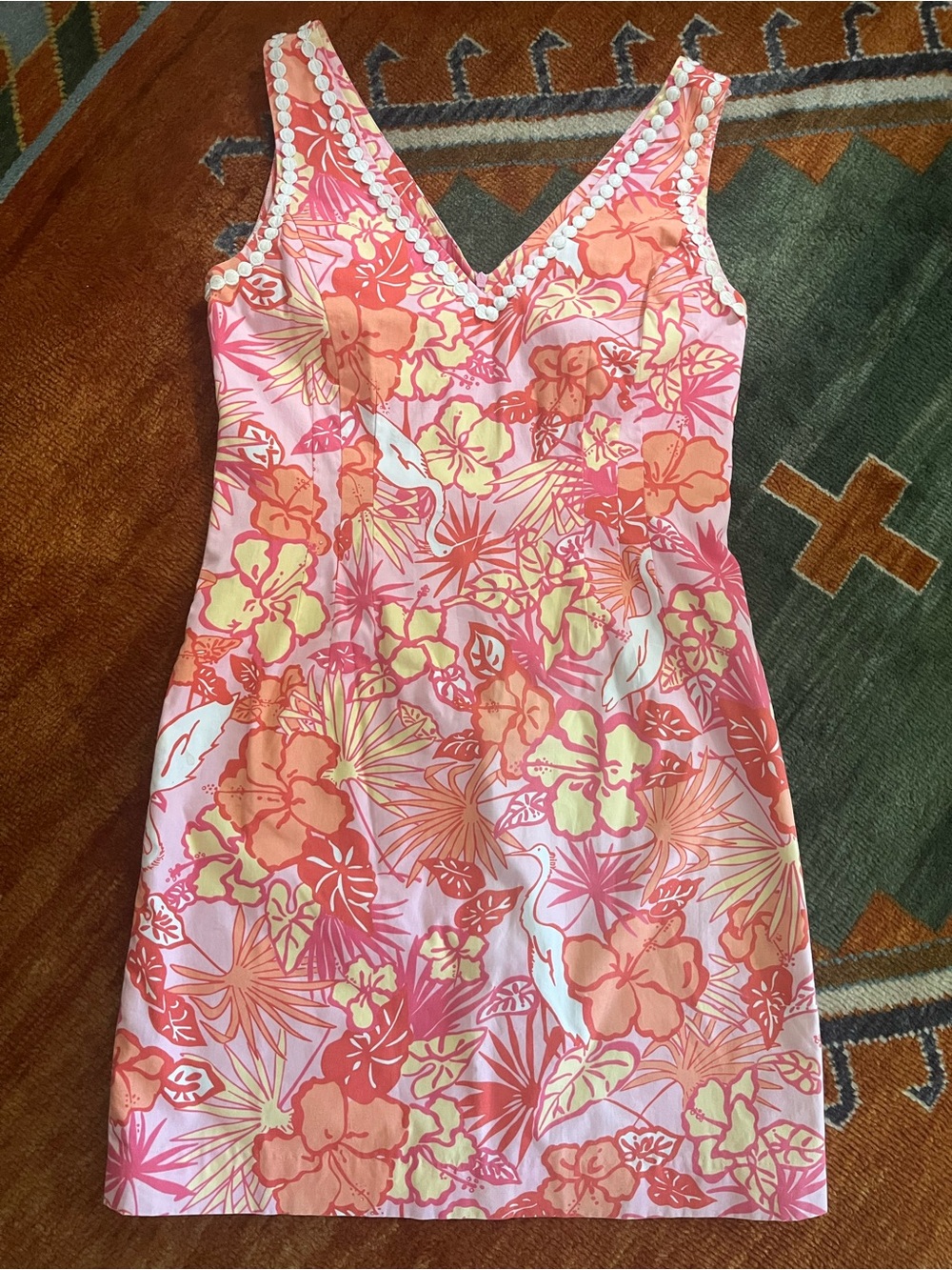 Vintage Lilly Pulitzer Floral V-Neck Sleeveless Sundress - Pink & Coral
